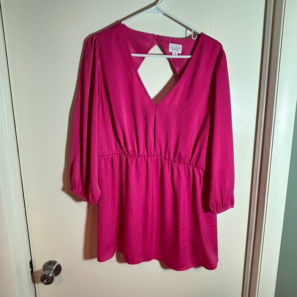 Isabel Maternity Blouse‎ Top, Long Sleeve, Peplum, V-Neck, Pink - XXL
